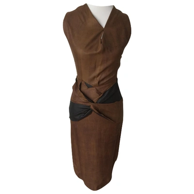 Pre-owned Roland Mouret Silk Mid-length Dress In Brown