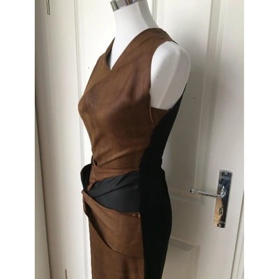 Pre-owned Roland Mouret Silk Mid-length Dress In Brown
