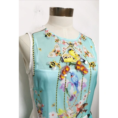 Pre-owned Piccione•piccione Silk Maxi Dress In Turquoise