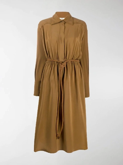 Shop Fendi Crêpe De Chine Shirt Dress In Brown