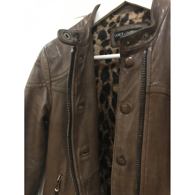 Pre-owned Dolce & Gabbana Leather Biker Jacket In Brown