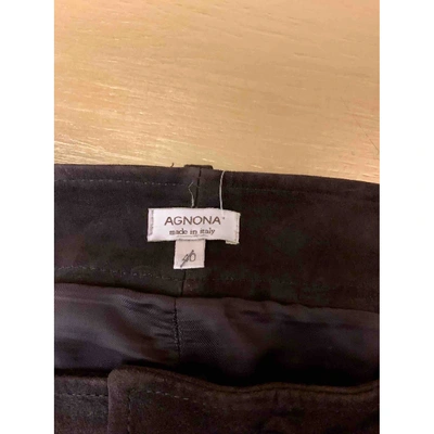 Pre-owned Agnona Leather Straight Pants In Brown