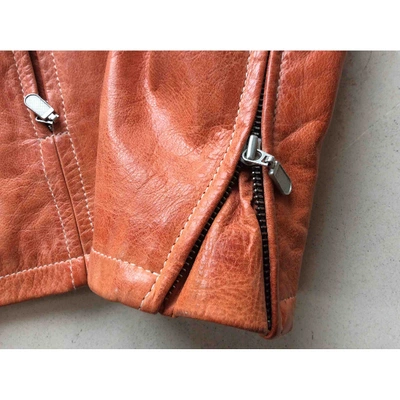 Pre-owned Belstaff Leather Biker Jacket In Orange