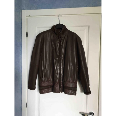Pre-owned Versace Leather Biker Jacket In Brown
