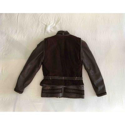 Pre-owned Versace Leather Biker Jacket In Brown