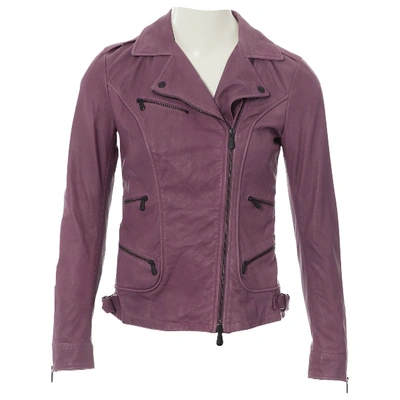 Pre-owned Bottega Veneta Leather Biker Jacket In Purple