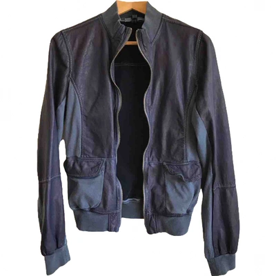 Pre-owned Blancha Leather Biker Jacket In Blue