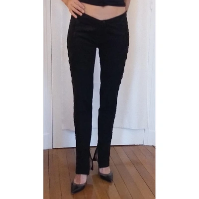 Pre-owned Maje Leather Straight Pants In Black