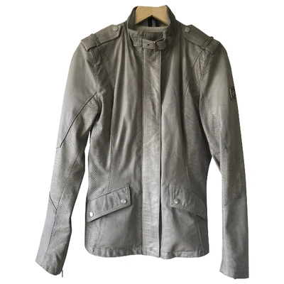 Pre-owned Belstaff Leather Biker Jacket In Grey