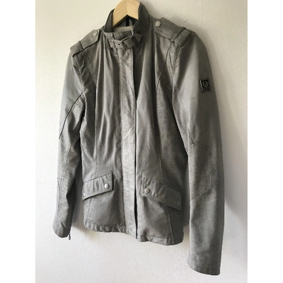 Pre-owned Belstaff Leather Biker Jacket In Grey