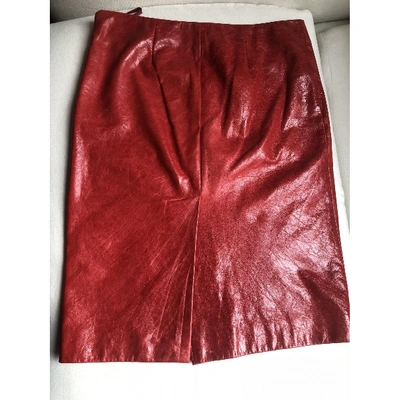 Pre-owned Miu Miu Leather Mid-length Skirt In Red