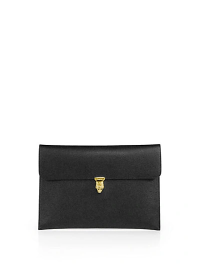 Alexander Mcqueen Skull-clasp Leather Envelope Clutch Bag, Black