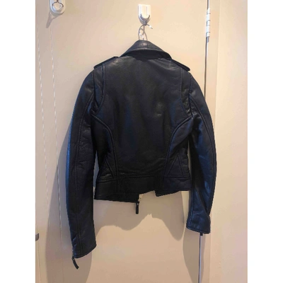 Pre-owned Balenciaga Leather Biker Jacket In Blue