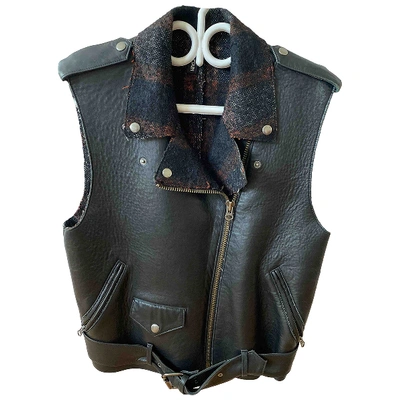 Pre-owned Edun Leather Short Waistcoat In Black