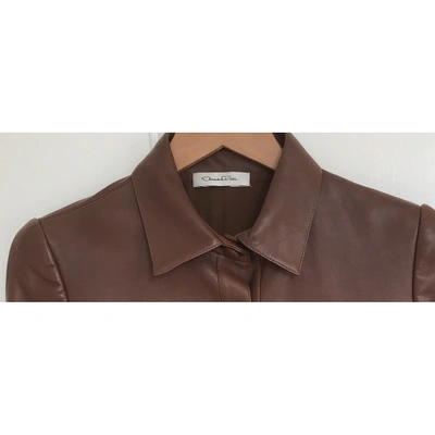 Pre-owned Oscar De La Renta Brown Leather Leather Jacket