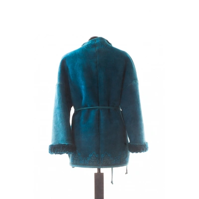 Pre-owned Versace Blue Shearling Coat