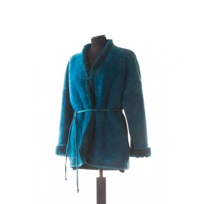 Pre-owned Versace Blue Shearling Coat