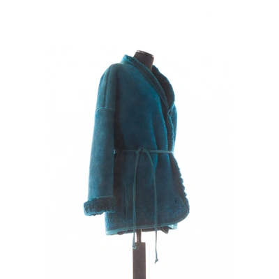 Pre-owned Versace Blue Shearling Coat