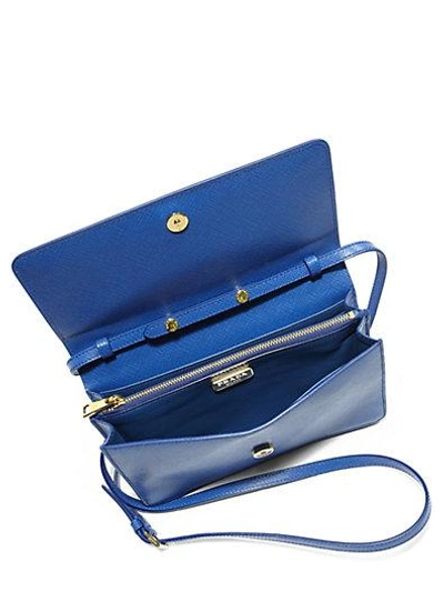 Shop Prada Saffiano Lux Crossbody Bag In Azzurro-blue