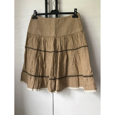 Pre-owned Patrizia Pepe Linen Mid-length Skirt In Camel