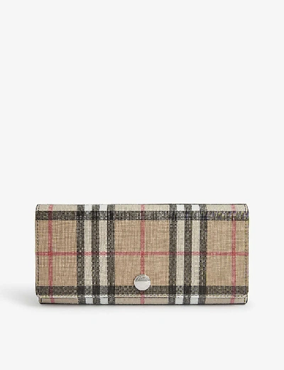 Shop Burberry Vintage Check And Leather Flap Wallet In Archive Beige