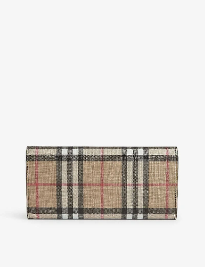 Shop Burberry Vintage Check And Leather Flap Wallet In Archive Beige