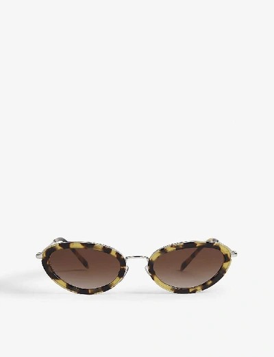 Shop Miu Miu Womens Brown Délice Tortoiseshell Oval-frame Sunglasses