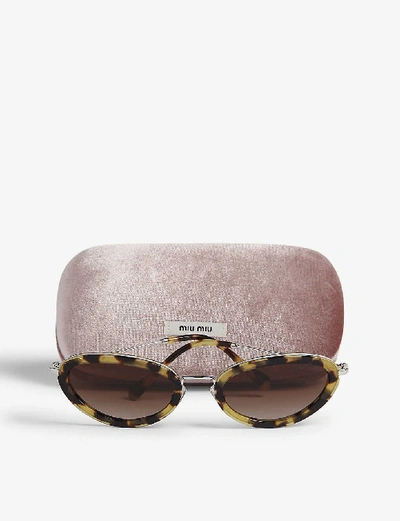 Shop Miu Miu Womens Brown Délice Tortoiseshell Oval-frame Sunglasses