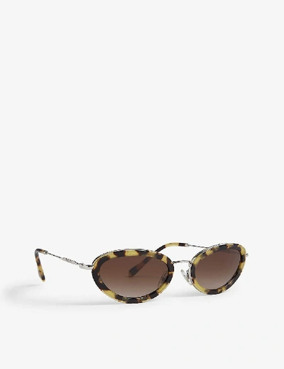 Shop Miu Miu Womens Brown Délice Tortoiseshell Oval-frame Sunglasses