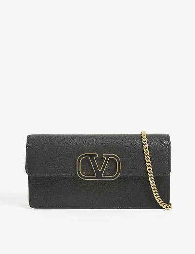 Shop Valentino Vsling Leather Wallet-on-chain In Black/black
