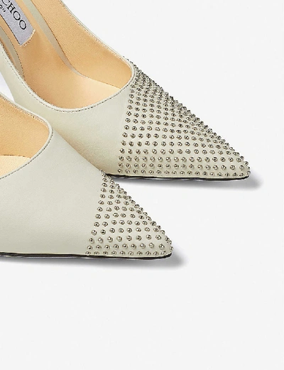 Shop Jimmy Choo Love 100 Embellished Leather Courts In Latte/silver
