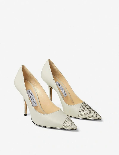 Shop Jimmy Choo Love 100 Embellished Leather Courts In Latte/silver