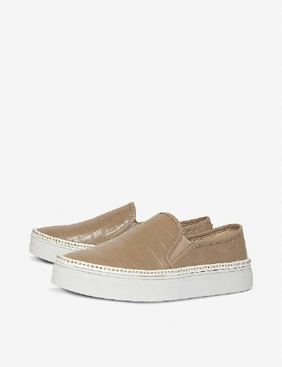 Shop Dune Esha Snakeskin-embossed Faux Patent Leather Trainers
