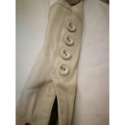 Pre-owned Pinko Long Leather Jacket/coat In White