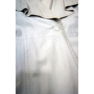 Pre-owned Pinko Leather Biker Jacket In White