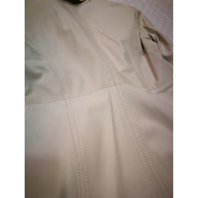 Pre-owned Pinko Leather Biker Jacket In White