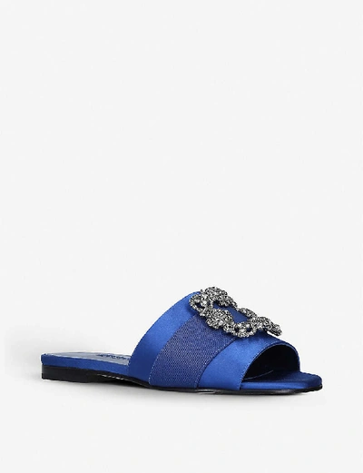 Shop Manolo Blahnik Womens Blue Martamod Embellished Satin Mules 38