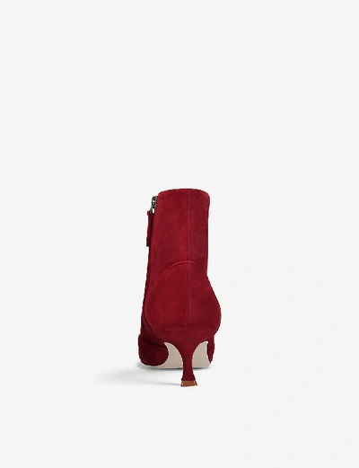 Shop Manolo Blahnik Baylow Suede Heeled Ankle Boots In Wine