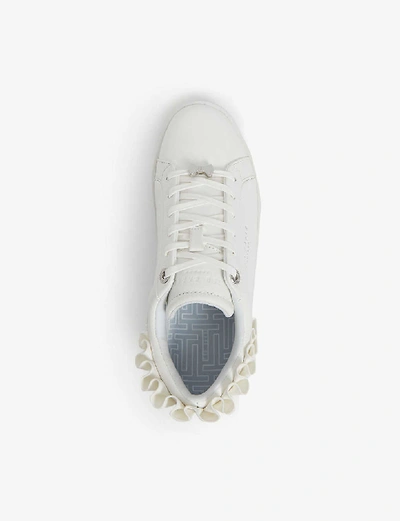 Shop Ted Baker Womens White Astrina Frilled Leather Tennis Trainers 6