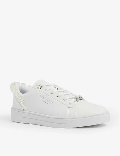 Shop Ted Baker Womens White Astrina Frilled Leather Tennis Trainers 6
