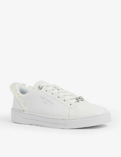 Ted Baker Womens White Astrina Frilled Leather Tennis Trainers 6 | ModeSens