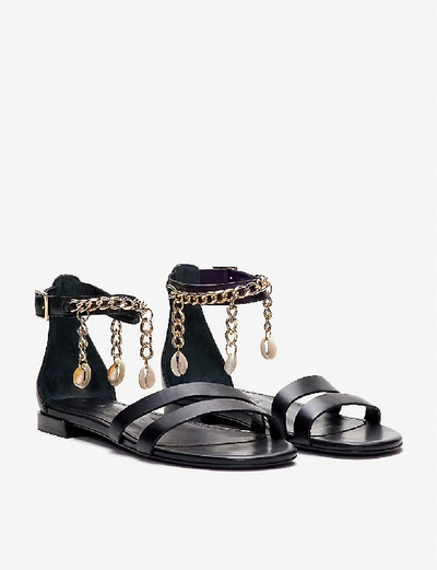 Shop Claudie Pierlot Chain And Shell-embellished Leather Sandals