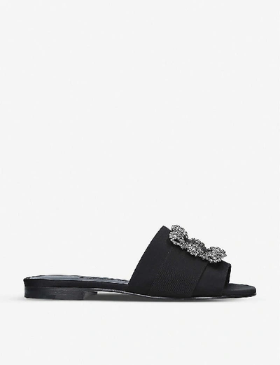 Shop Manolo Blahnik Womens Black Martamod Embellished Satin Mules