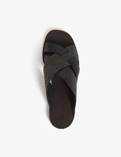 Shop Brunello Cucinelli Leather Beaded Sandals In Black+ultrablack+monile