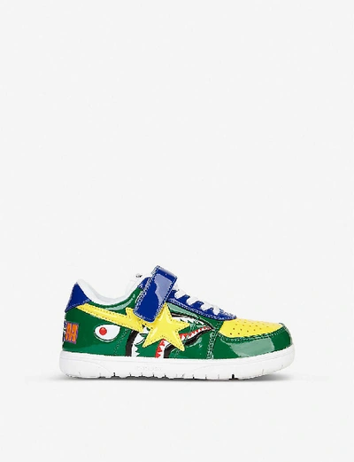 Shop A Bathing Ape Logo-print Leather Low-top Trainers 4-8 Years In Green Comb