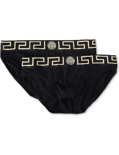 Versace Greca Stretch Briefs Pack Of Two In Black | ModeSens