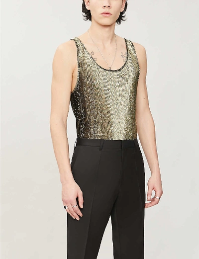 Shop Saint Laurent Metallic Sleeveless Jersey Vest In Gold