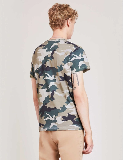 Shop Balmain Camouflage-print Logo-print Cotton T-shirt In Kaki