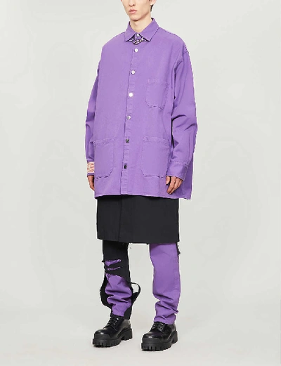 Shop Raf Simons Oversized Denim Shirt In Purple
