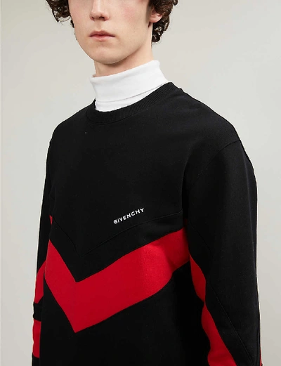 Shop Givenchy Chevron-panel Crewneck Cotton-jersey Sweatshirt In Black Red